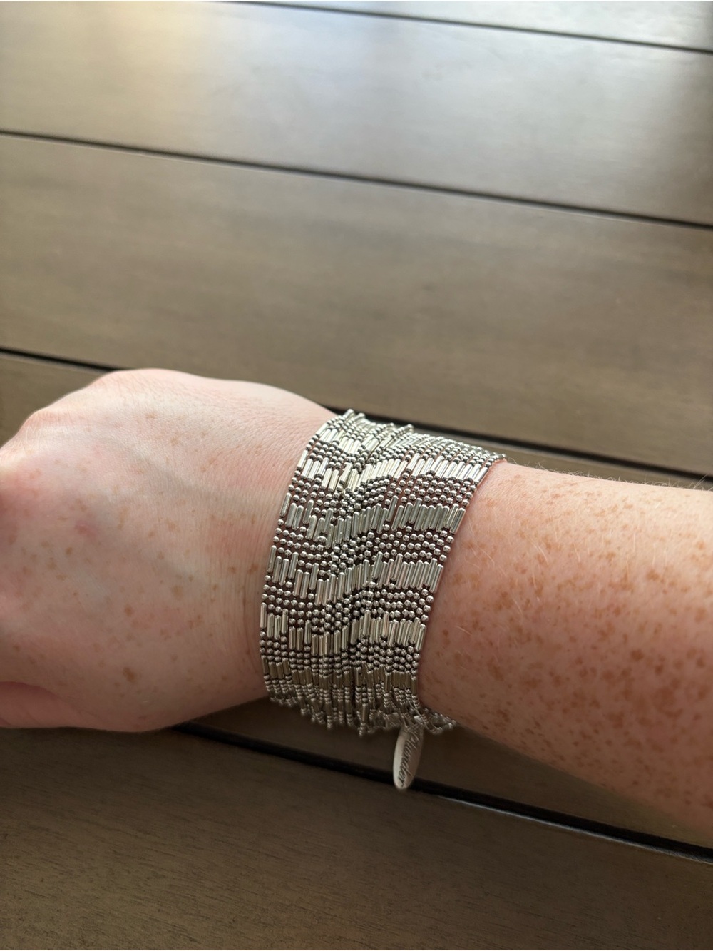 761. Plunder Silver-Tone Beaded Bracelet, Adjustable Length, Hypoallergenic, NEW